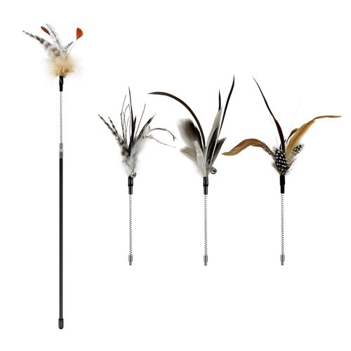 TTcat Cat Wand Toys, Flexible Spring and 4PCS Cat Feather Toys Cat Teaser Toy Refills, Interactive Cat Toy Wand Kitten Toys for Indoor Cats and Kitten to Play Chase Exercise…
