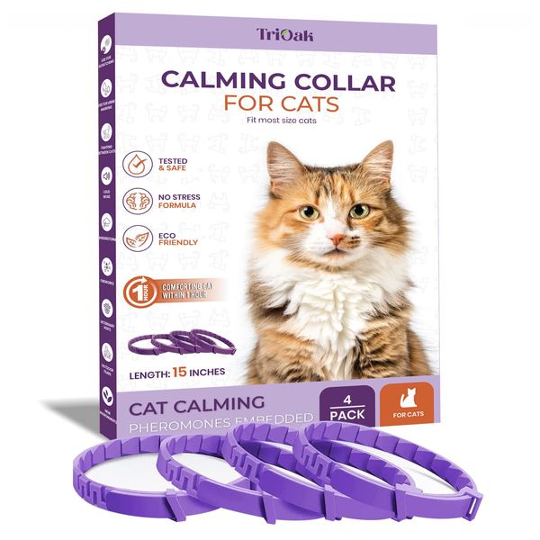 TriOak 4 Pack Calming Collar for Cats, Cat Calming Collar, Calming Pheromone Collar for Cats, Cat Pheromone Collar, Cat Calming Collar for Anxiety, Efficient Relieve Anxiety Stress (Purple)