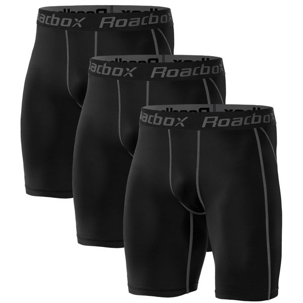 Roadbox Pack of 3 Men's Compression Shorts, Quick-Drying Base Layer Underpants, Short Trousers, Running Underwear - 3 Pack: Black, Black, Black, size: xxl