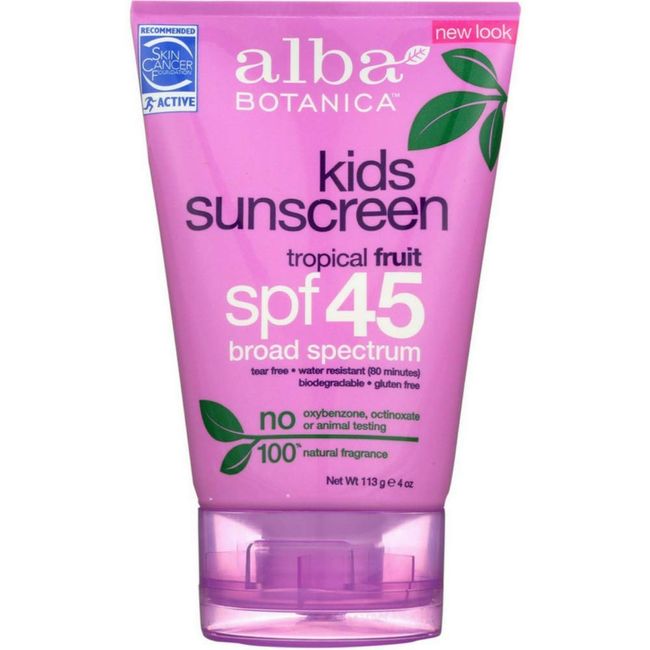 Alba Botanica Kids Sunscreen SPF 45, Tropical Fruit, 4 oz (Pack of 12)