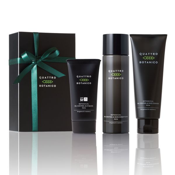 Men&#39;s skin care gift set (gift specification/paper bag included) [All-in-one lotion for men&#39;s oily skin &amp; oil control face wash &amp; sunscreen UV] Botanical 3-step set Great for Christmas or birthday presents