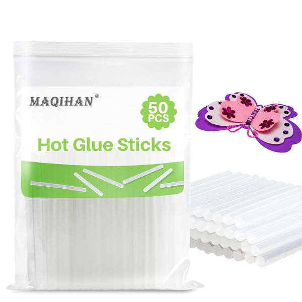 MAQIHAN 50PCS Mini Hot Glue Sticks - Mini Glue Gun Sticks, 4" Long x 0.27" Diameter, Clear Hot Glue Sticks Small for Fabric,Wood,Paper,Metal,Plastic