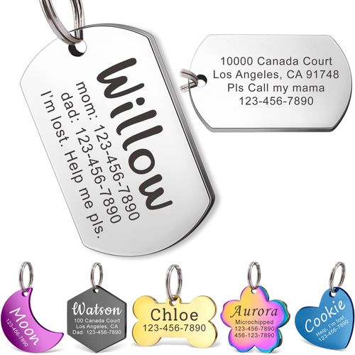 Anavia Personalized Pet ID Tags, Stainless Steel Glossy Laser Engraved Dog Cat Collar Name Tags, Multiple Colors Shapes Sizes (Dog Tag, Small)