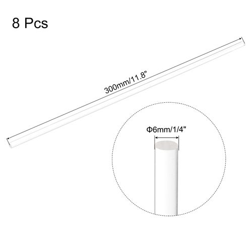 MECCANIXITY 8pcs Acrylic Round Rods 1/4" x 12" Clear Acrylic Dowel Rods Sticks Plastic Sticks Strip for DIY Crafts Lighting Gardening Decoration - 6mm x 300mm