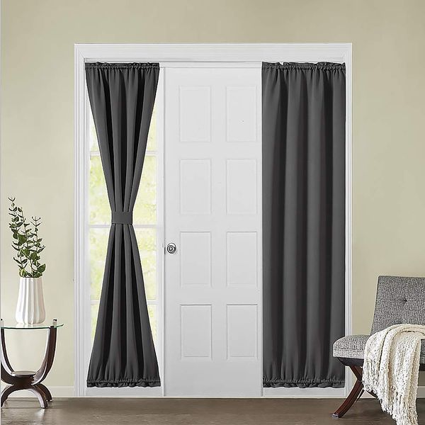 MIULEE Sidelight French Door Blackout Curtain Thermal Insulated Drapes Light Blocking Window Treatment Curtain for Narrow Glass Door Rod Pocket with Tieback 25 inch by 72 inch Grey 1 Panel