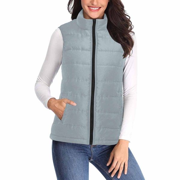 Womens Puffer Vest Jacket / Misty Blue Gray - M