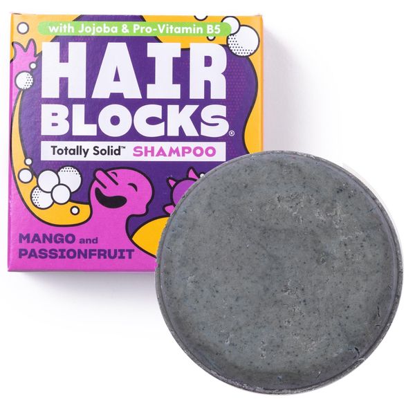 Hair Blocks - Solid Shampoo Bar (85g) for all hair types: Mango & Passionfruit | Soap Free, Plastic Free | Plant Based | Natural | Conditioning