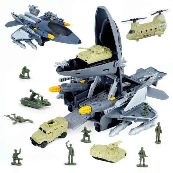 CORPER TOYS Military Airplane Toys Playset with Army Tank,Vehicles Set,Helicopter and Army Men Set for Boys Girls Kids Gift for Birthday Christmas