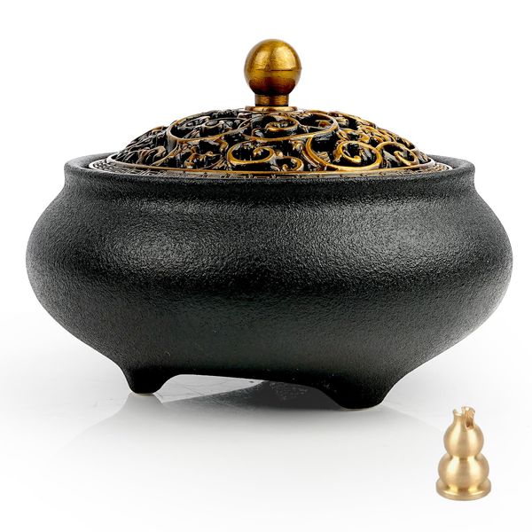 Incense Burner Incense Holder Ceramic with Lid Fire Retardant Cotton and Incense Holder for Yoga, Meditation, Buddhist Altar, Purification, Incense, Buddhist Tools