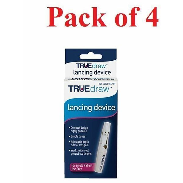 Truedraw Lancing Device Pen Diabetic Blood Glucose Test Single Use 1 ct 4 Pack