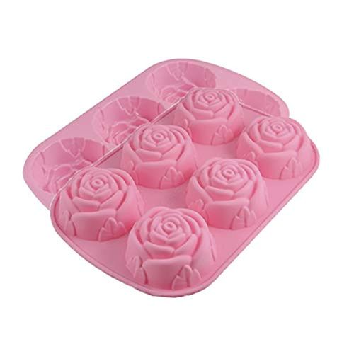 Cherion Silicone Soap Molds, Rose Cake Molds Set of 2, 6-Cavity Rose Shaped Cake pan for Valentine's Day Wedding Anniversary(6 Rose *2)