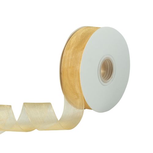 QIANF 1 Inch Champagne Sheer Organza Ribbon 50 Yards Tulle Ribbon for Wedding Invitations Bridal Flower Bouquets Gift Wrapping Baby Shower Christmas Tree Decor Bows DIY Crafts