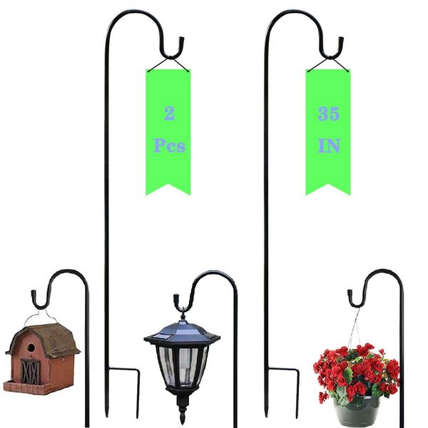 Rictine 2 Pack Shepherds Hooks for Outdoor, 35 inch Garden Bird Feeder Pole for Hanging Bird Feeder, Outside Hook for Hanging Solar Light Lanterns,Plant Baskets,Outdoor Plant Hanger Hook,Wedding Décor