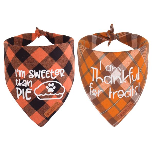 ADOGGYGO Thanksgiving Dog Bandanas, Orange Plaid Pet Scarf, Premium Cotton Fabric, Multiple Sizes Offered, Fall Thanksgiving Bandanas for Large X-Large Dogs Pets (X-Large, Thanksgiving)