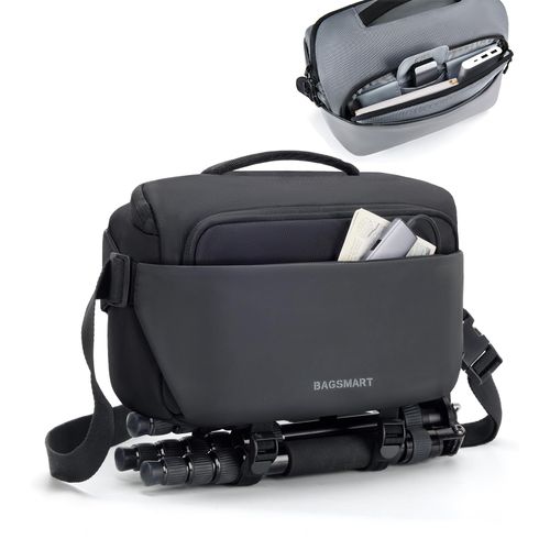 BAGSMART Camera Sling Bag, Small Camera Bags for Photographers with Tripod Holder, Waterproof DSLR/SLR/Mirrorless Camera Bags Crossbody with Rain Cover, Compatible with Canon Sony Nikon, Black
