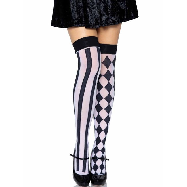 Leg Avenue womens Harlequin Thigh Highs Hosiery, Black/White, One Size US