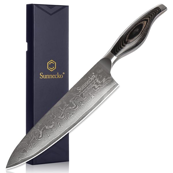 Sunnecko Damascus 73-Layer Chef's Knife, 8.0 inches (203 mm), Kitchen Knife, For Home Use, Double-edged, Stainless Steel, High Quality, Gift