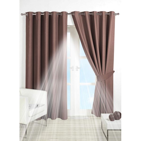 viceroy bedding Pair of MINK 90" Width x 54" Drop, Supersoft Thermal Blackout EYELET/RING TOP Readymade Bedroom Curtains Including Pair of Matching Tie Backs, 'Winter Warm but Summer Cool