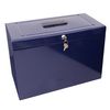 Foolscap Metal File Storage Box - Includes 5 Suspension Files, Plastic Tabs & Inserts GDPR Compliant (Blue)