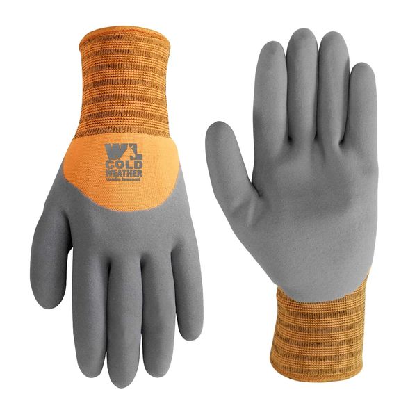 Men's HydraHyde Cold Weather Work Gloves, Water-Resistant Latex Coating, Large (Wells Lamont 555L), Grey/Orange