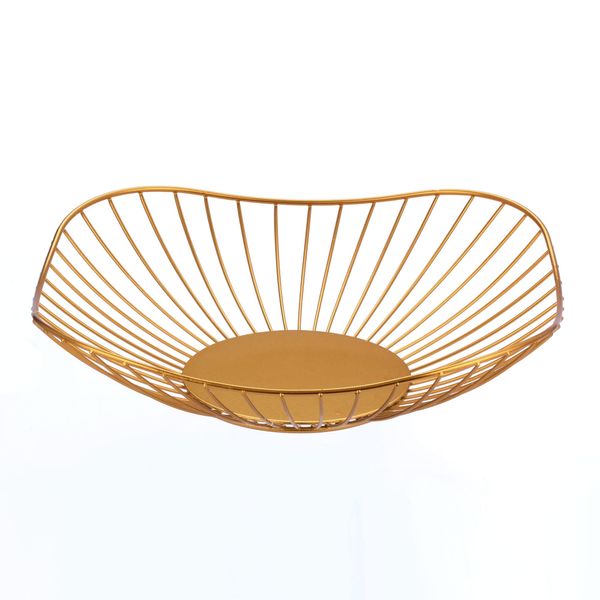 IBWell Short Curved-Edge Modern Creative Stylish Single Tier Dish,Metal Iron Wire Fruit Vegetables Bread Decorative Stand Serving Bowls Basket Holder (Gold)