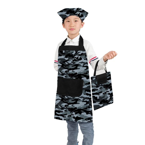 JACKIE & YORK Children’s Apron, Kids, Bandanna Style Head Covering and Storage Bag Included, Easy to Put On and Take Off, Elementary School, Unisex, Cute, Simple, Dust Resistant, camouflage