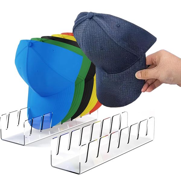 2 Stück Acryl Kappen Organizer, Transparente Acryl Hut Organizer für 14 Baseball Caps, Cap Aufbewahrung für Display und Organizer, Hüte Kappenhalter für Schlafzimmer, Kleiderschränke, Kommoden, Wände