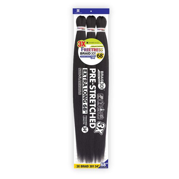 Freetress Synthetic Pre Stretched Braid - 3X BRAID 301 34" (1B Off Black)