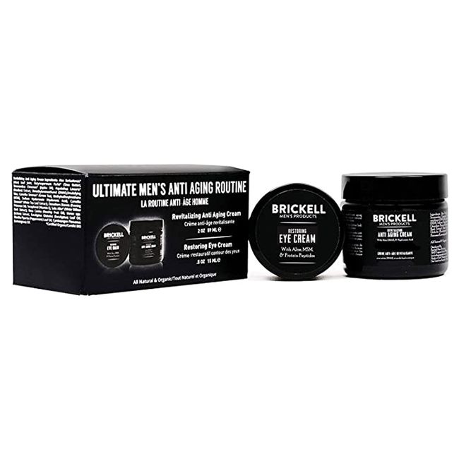 Brickell Men's Ultimate Anti-Aging Routine, Anti-Wrinkle Night Face Cream and Eye Cream to Reduce Puffiness, Wrinkles, Dark Circles, Under Eye Bags, Natural and Organic, Unscented, Men's Skincare Gift Set