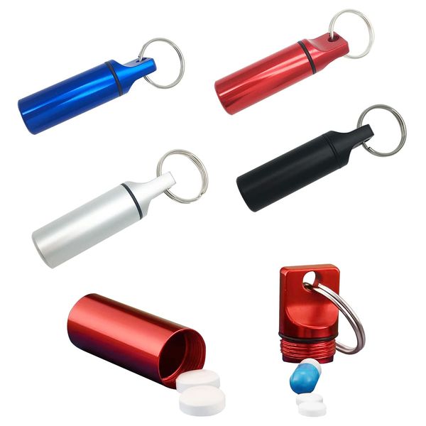 Pill Case, Medicine Case, Small, Portable, Set of 4, Aluminum Alloy, Waterproof, For Outdoor Activities, Travel, Key Ring Included