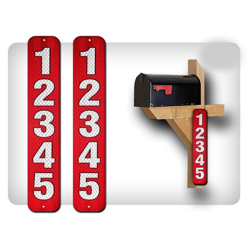 Curb N Sign Mailbox Numbers Plaques - Made of Premium Reflective Silk-Screened Aluminum - Super Reflective Mailbox Numbers for Outside – Pack of 2 Customized Mailbox Number Plaque - Pre-Drilled (Red)