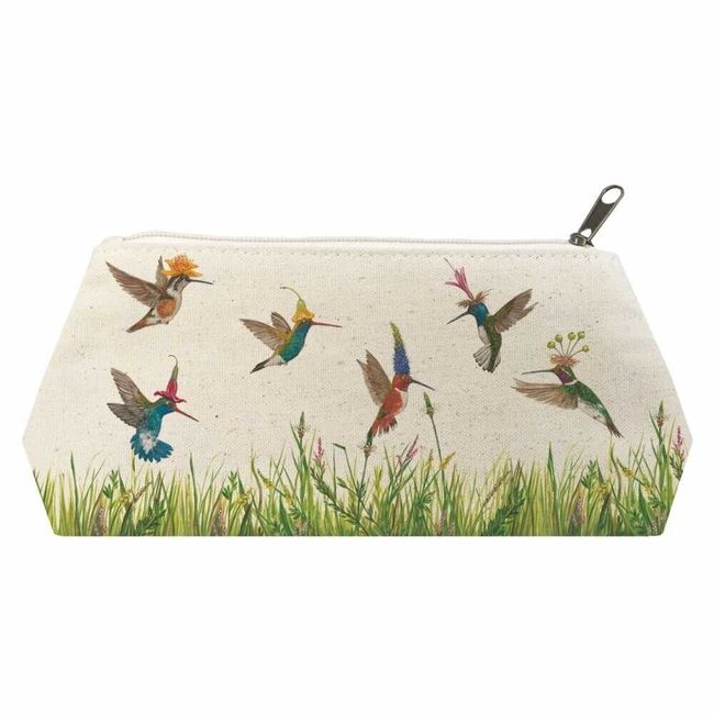 New PPD Vicki Sawyer Canvas Cosmetic Bag MEADOW BUZZ Hummingbirds Multicolor gif