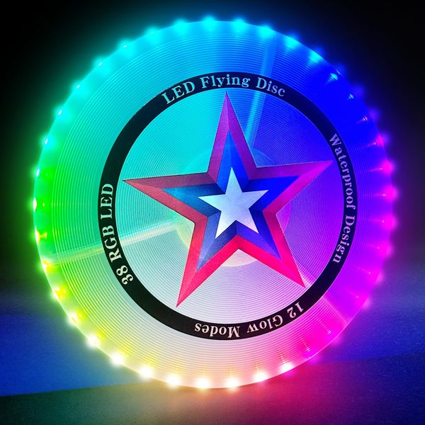 LED Flying Disc- 38 RGB LED Lights, 7+5 Light Up Modes, Rechargeable, IP65 Waterproof Glow in The Dark Outdoor Games Cool Toys for Adult and Family Boys Teens Kids Beach Camping Lawn Yard Games