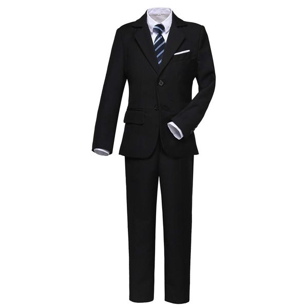 Suit for Boys Kids Suits Slim Fit Tuxedo Blazer Vest Pants Shirt and Tie Black Size 14