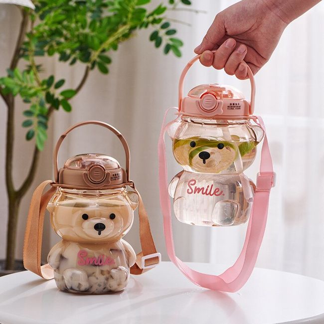 Bear Plastic Water Bottle For Kids Tumbler With Straw Mug Cup