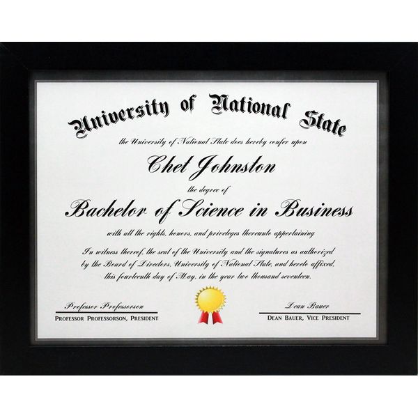 8.5x11 Black Gallery Certificate and Document Frame - Wide Molding - Includes Both Attached Hanging Hardware and Desktop Easel - Award, Certificates, Documents, a Diploma, or a Photo 8.5 x 11