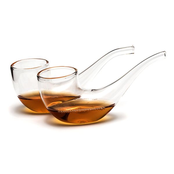 CKB Ltd Pack of 2 Brandy Port Sipper Pipe Sipping Drinking Glasses Novelty Unique Gift Set 75ml