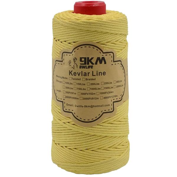 9KM DWLIFE Kevlar Kite String, 750lb 300Ft, Braided Kevlar Line, Low Stretch, High Strength, Heavy Duty, Fishing Assist Cord, Camping, Hiking, Outdoor Survival Rope