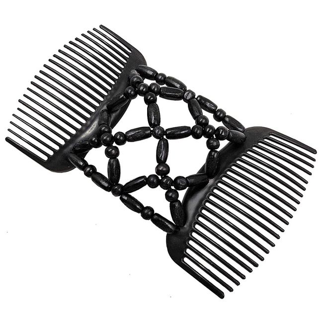 LIUJZZJ Perlen Haarkämme Magie Elastische Haarspangen Doppel Dehnbar Kamm Afrikanische Haarklammer Hair Comb Schmuck Steckkamm Holz Hairclips