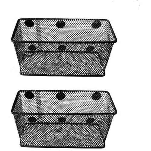 Magnetic Basket Set of 2 - Mesh Organizer and Holder on White Board for Dry Erase Markers or in Locker - Magnet Shelves for Refrigerator - Pen Holder or Desk Storage for Office (Black-2 pcs)
