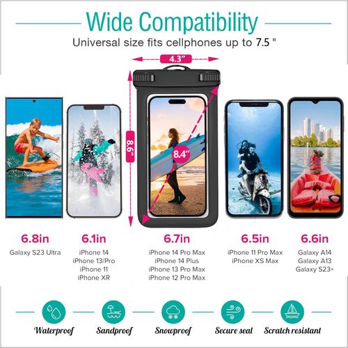 4 Pack Waterproof Phone Pouch IPX8 Universal Waterproof Case Dry Bag Phone Protector for iPhone 15 14 13 12 11 Pro Max Plus XS XR X 8 Galaxy S23 S22 S21 S20 Pixel Up to 7.5"(Multicolor 4)