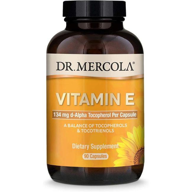 Dr. Mercola Vitamin E (134 mg) 90 Capsules (90 Servings) Tocopherol and Tocotrinol Balance Non-GMO Gluten Free Bean Free