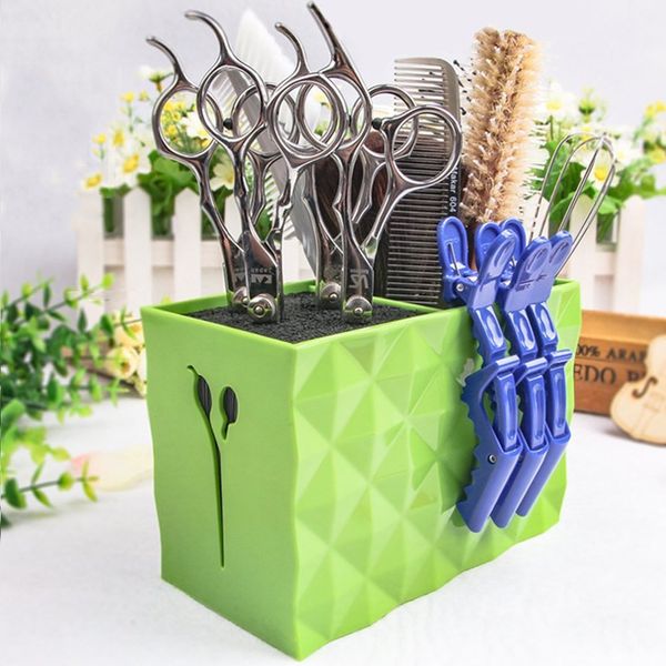 Salon Scissors Holder Rack, Hairdresser Scissor Storage Case Keeper, Modern Hairdressing Combs Clips Desktop Desk Organizer Accessories for Hair Stylist Office Home - Green