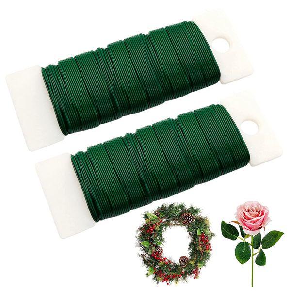 Wreath Wire, Benvo 2 Rolls Set Floral Wire, Painted Iron Wire, 22#0.76mm Diameter, Green, Flexible Flower Lines, Flower Materials for DIY Crafts, Christmas Wreaths, Bouquets, Flower Arrangements