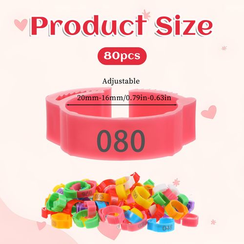 Lnngub 80 Pcs Chicken Leg Bands,16mm-20mm Adjustable Chicken Tags for Legs Colorful 01-80 Numbered Leg Bands for Chickens Ducks Goose Turkey,8 Colors