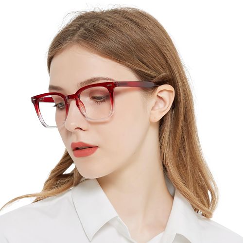 OCCI CHIARI Big Rectangle Reading Glasses 2.5 for Women Fashion Readers Glasses Women's Rivet Decorated Reading Glasses Ladies' Spring Hinge Glasses (Red-Transparent, 250)