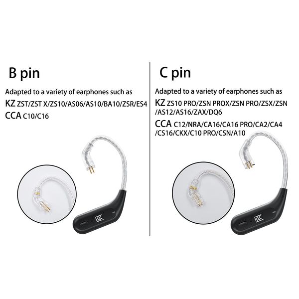 KZ AZ09 Bluetooth Module,IEM Headphone Cable,5.2 Wireless Ear Hooks Headphones Waterproof Bluetooth Cable with Microphone,Earphone Cable for ​KZ ZS10 PRO/ZSN Pro X/ZSN PRO/ZSX/ZSN/AS12/ZAX/DQ6-C pin