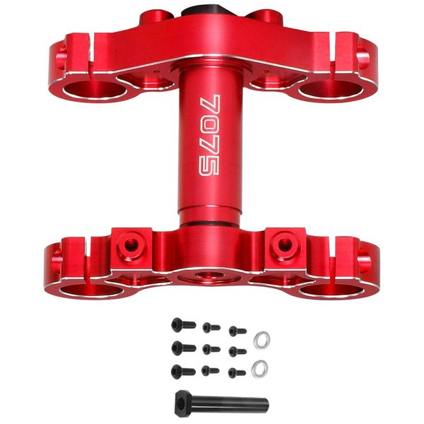 hopsupRC Aluminum 7075 Triple Clamp Set Upgrades Part for Losi 1/4 Promoto MX Motorcycle Dirt Bike RTR FXR LOS06000 LOS06002,Red