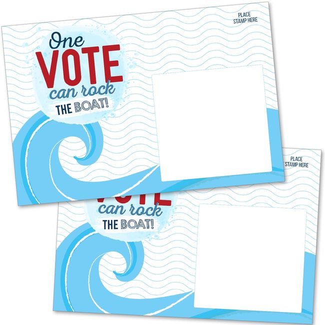 T MARIE 100 Bulk Voter Postcards 4x6” - One Vote Can Rock the Boat - Red, White and Blue Theme With Blank Back for Message to Voters - Encourage Voting In Your State