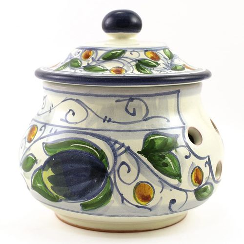 Hand Painted Italian Ceramic Garlic Jar Venezia - Handmade in Gubbio, Garlic Ceramic Keeper, Made in Italy, Garlic Holder, Hand painted Ceramics, Garlic Saver Ceramic